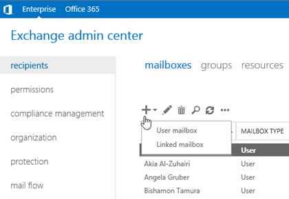 create mail box in exchange server 2016